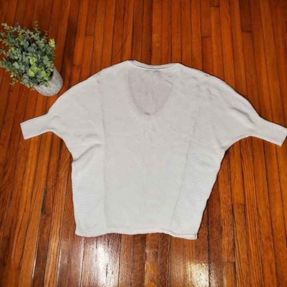 Express White Oversized Sweater Dolman Sleeve V Neck Cotton Preppy Cozy Work XS - Picture 2 of 6